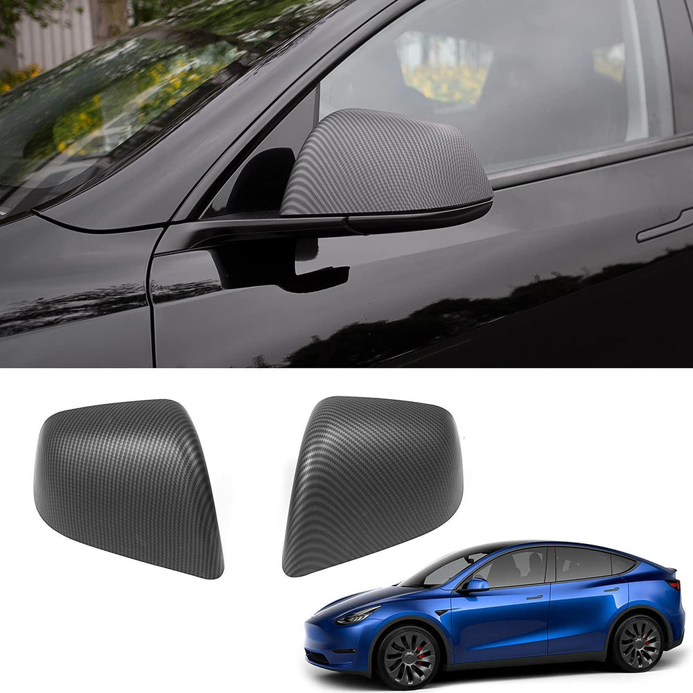 Tesla Model Y Side Door Mirror Cover (Carbon Fiber Pattern ABS) (1 pair) (2020-2023) - Evooor