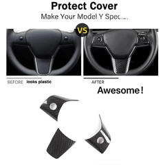 Enhanced Carbon Fiber Steering Wheel Trim for Tesla Model 3/Y (2017-2023) - Upgrade your Interior Styling with Premium ABS Finish - Evooor