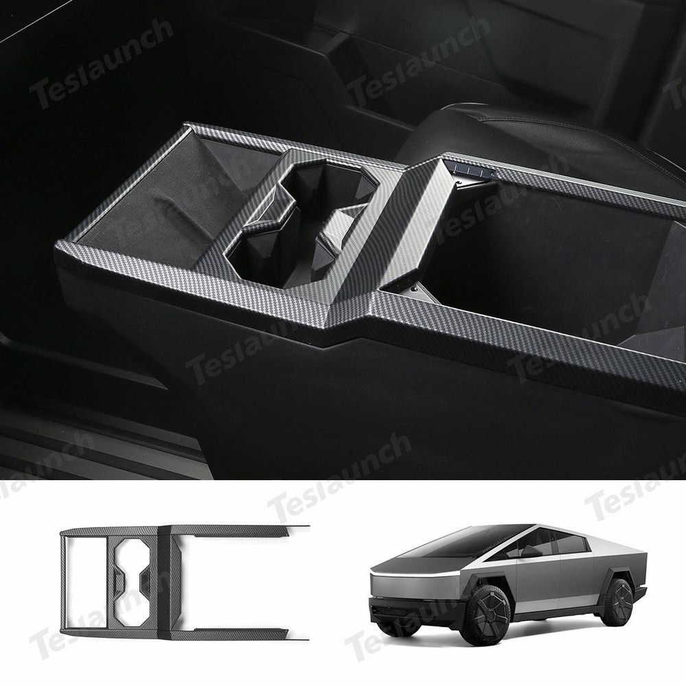 Carbon Fiber Style Center Console Cup Holder Panel Trim Cover for Tesla Cybertruck - Evooor