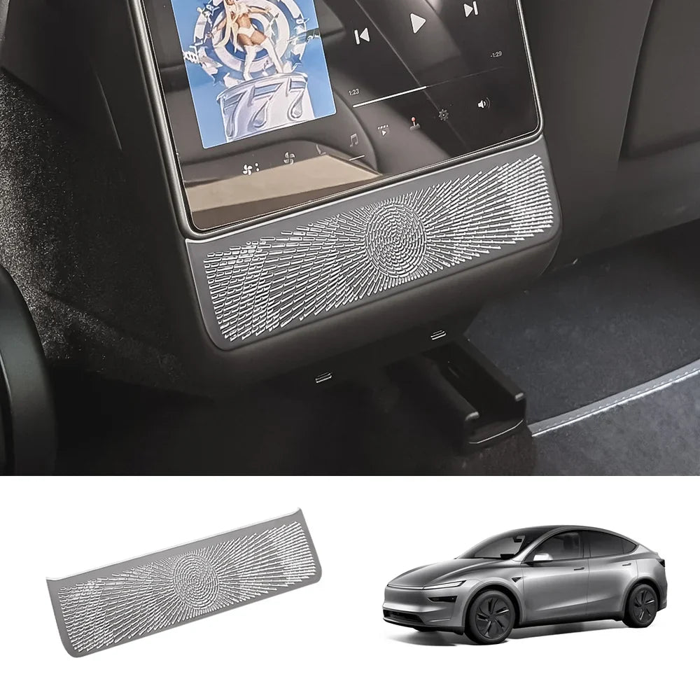 Premium Stainless Steel Rear Console Vent Cover - Compatible with Tesla Model Y - Enhance Interior with Juniper Finish - 2025+ Model Year Compatibility - Evooor