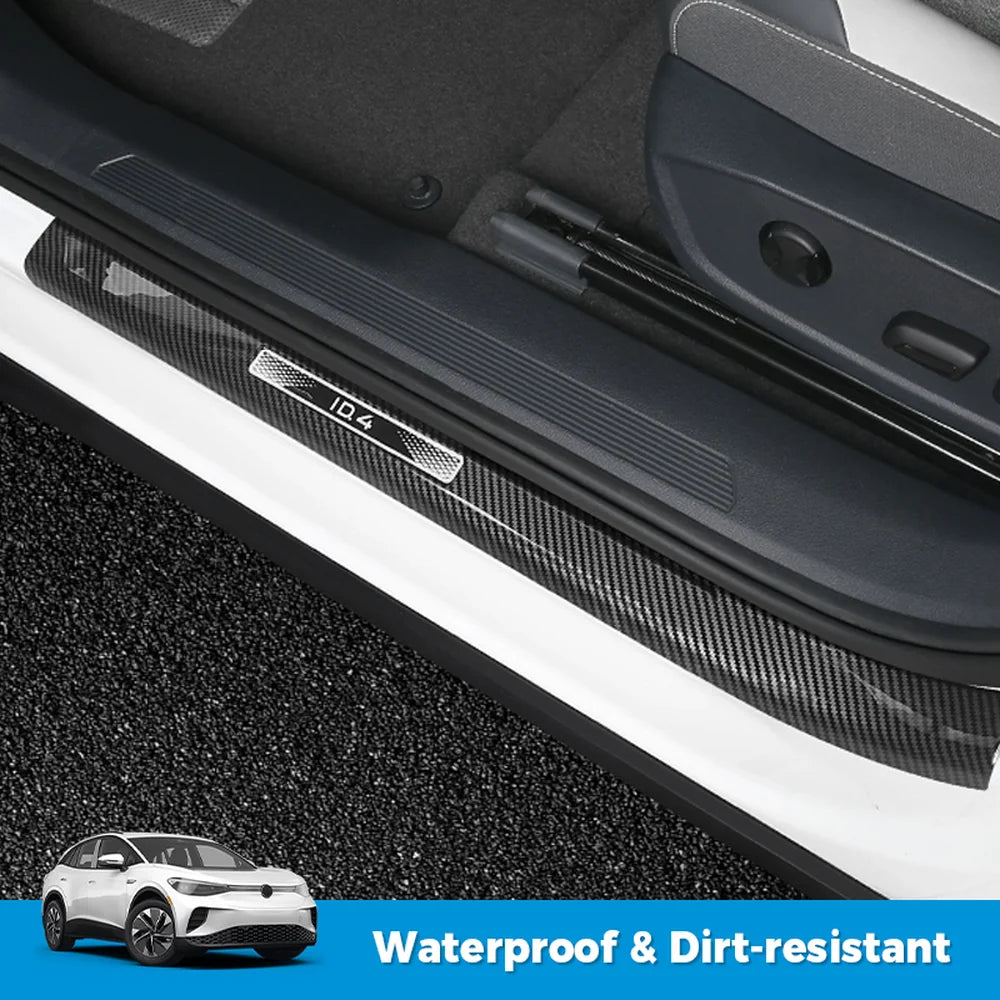 Leather Carbon Fiber Texture Door Sill For VW ID.4 2021-2025 - Evooor