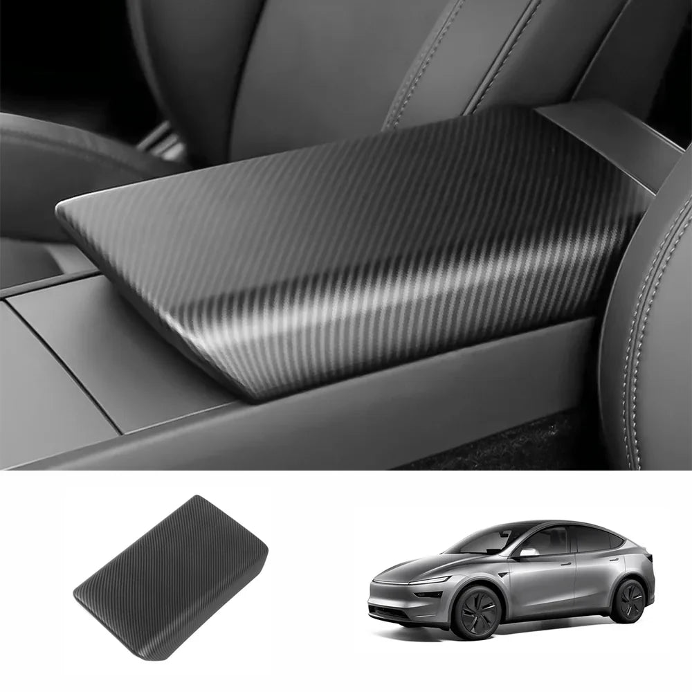 High-Quality Armrest Cover with Genuine Carbon Fiber for Tesla Model Y - Fits Juniper 2025+ Model Year - Evooor