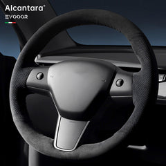 Model 3/Y Alcantara Hand Stitch Steering Wheel Cover for Tesla - Evooor
