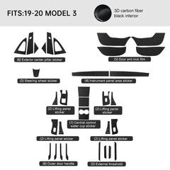 Premium Carbon Fiber Interior Trim Wrap Decal Set for Tesla Model 3