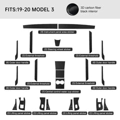 Premium Carbon Fiber Interior Trim Wrap Decal Set for Tesla Model 3