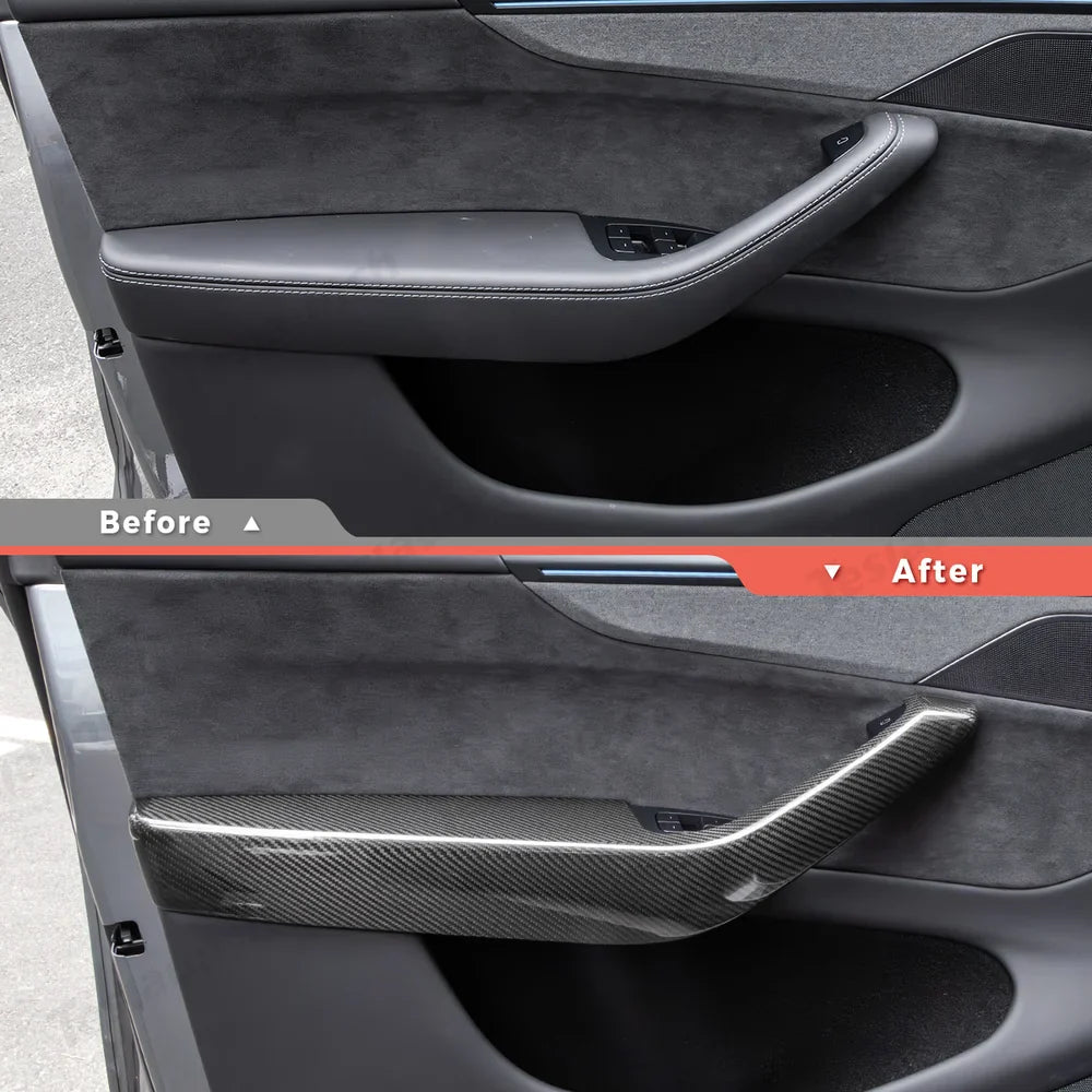High-Quality Carbon Fiber Armrest Trims for Tesla Model Y Juniper 2025+ (Set of 4) - Evooor