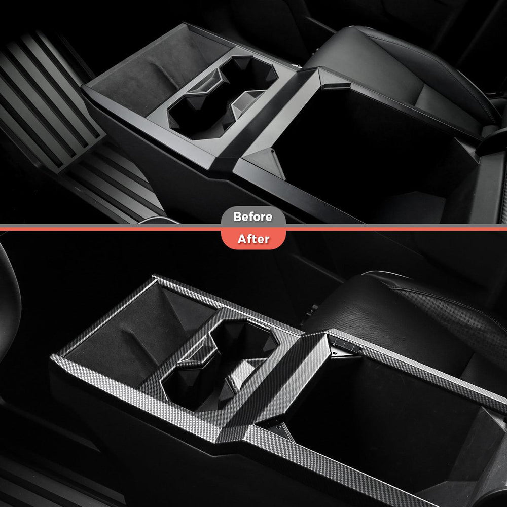 Carbon Fiber Style Center Console Cup Holder Panel Trim Cover for Tesla Cybertruck - Evooor