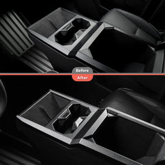 Carbon Fiber Style Center Console Cup Holder Panel Trim Cover for Tesla Cybertruck - Evooor