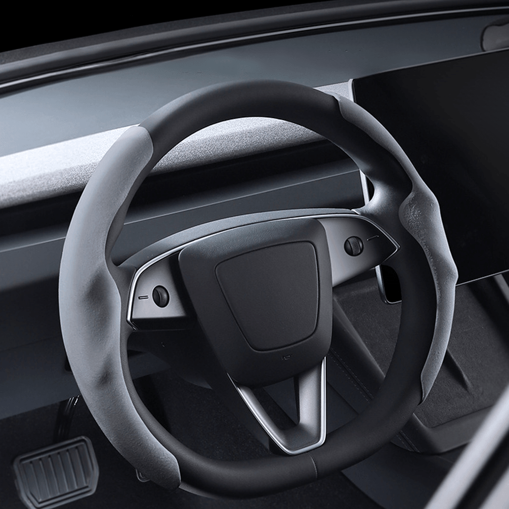 Anti-Slip Suede Steering Wheel Cover for Tesla Model Y Juniper 2025+ - Evooor