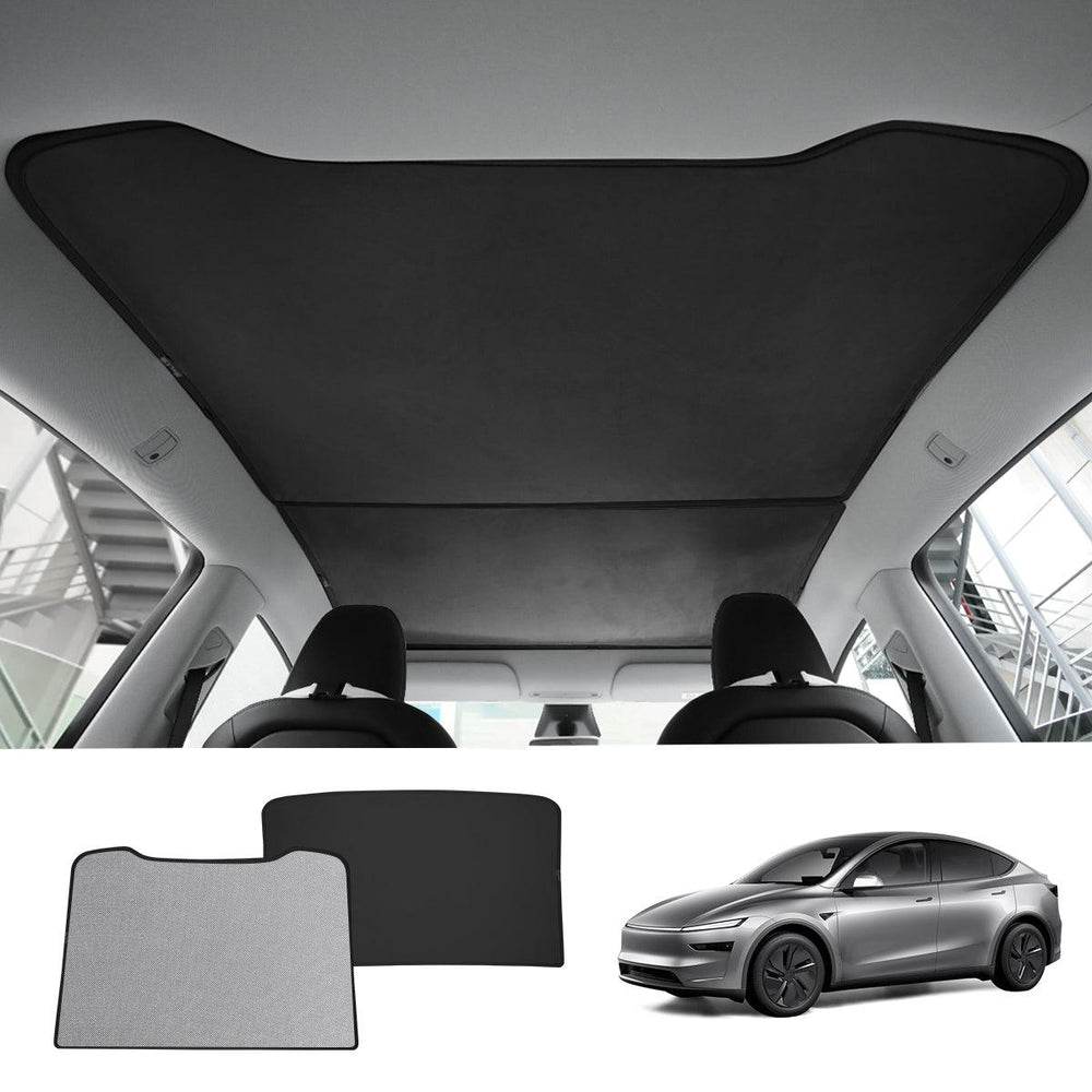 Alcantara Split Nano Ice Crystal Glass Roof Sunshade for Tesla Model Y Juniper 2025+ - Evooor