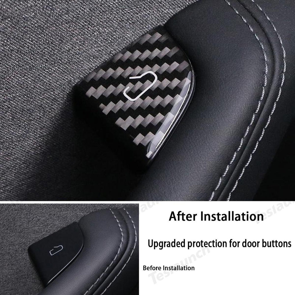 Premium Carbon Fiber Window Switch Button Cover Decals Set for Tesla Model 3 & Model Y - Pack of 4 - Evooor