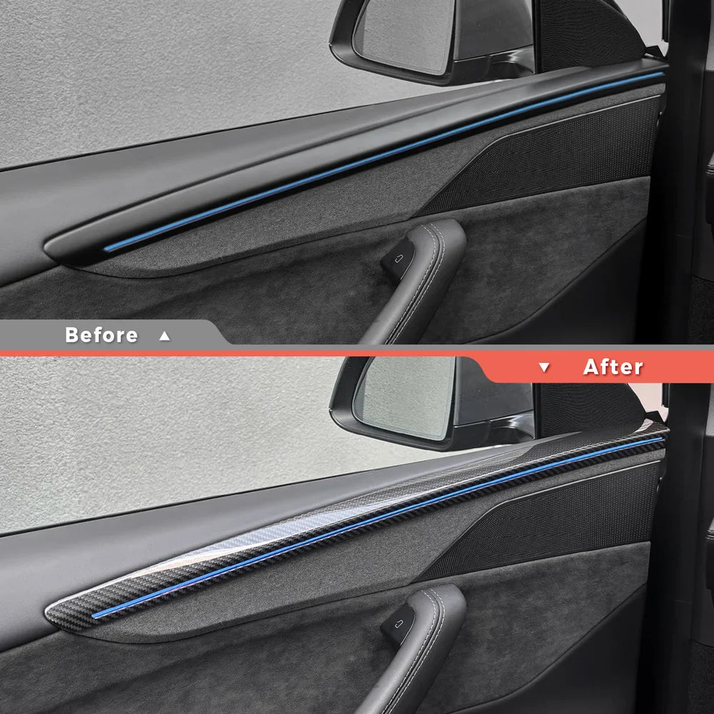 Glossy Carbon Fiber Door Panel Protectors for Tesla Model Y Juniper 2025+ (Set of 4) - Evooor
