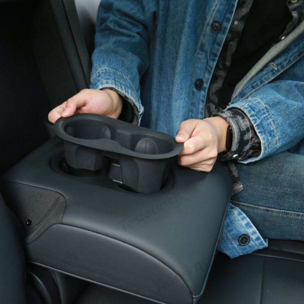 Tesla Model Y Juniper 2025+ Rear Seat Non-slip Cup Holder Silicone Insert Tray - Evooor