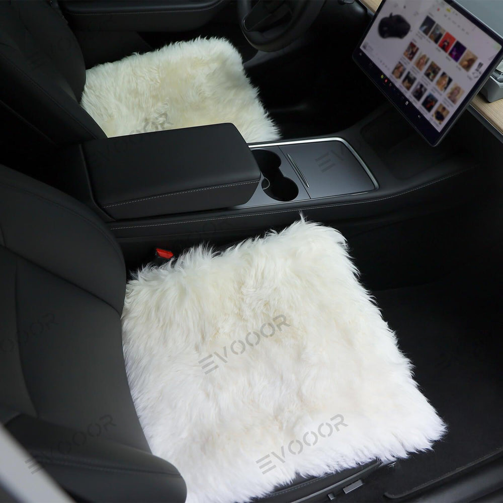 Faux Sheepskin Front Seat Covers Black/White For Tesla Model S/X/3/Y (2012-2023) 2PCS - Evooor