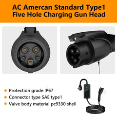 Portable Level 2 Electric Vehicle Charger with Adjustable Current and Screen Display for Home Charging - Evooor