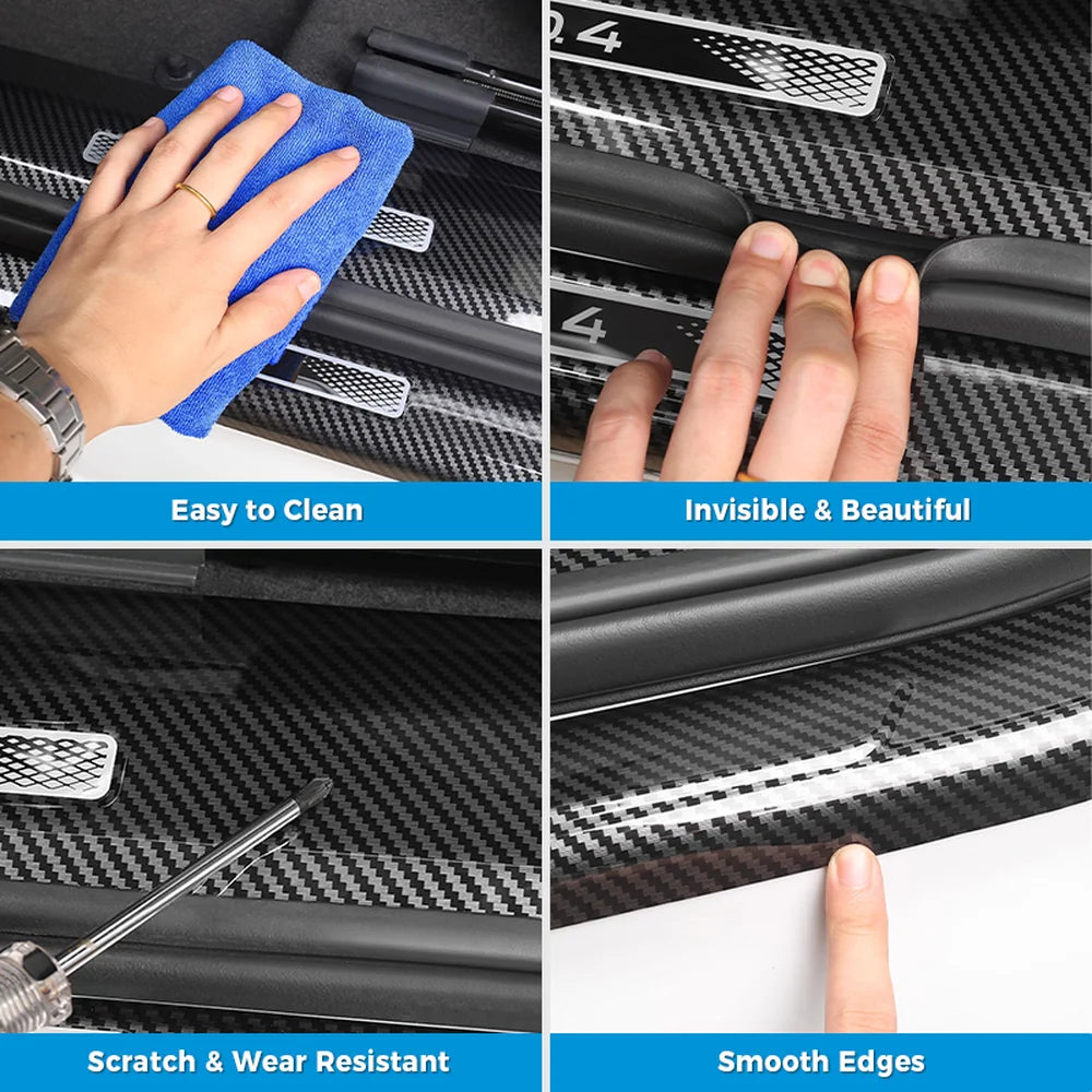 Leather Carbon Fiber Texture Door Sill For VW ID.4 2021-2025 - Evooor