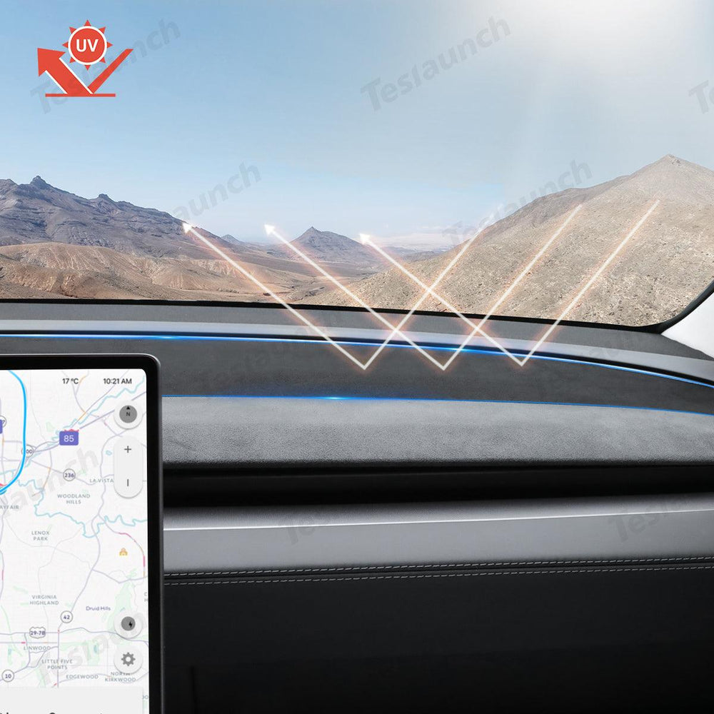 Suede Sunshade Dashboard Mat – UV Protection & Anti-Glare for Tesla Model Y Juniper 2025+ - Evooor