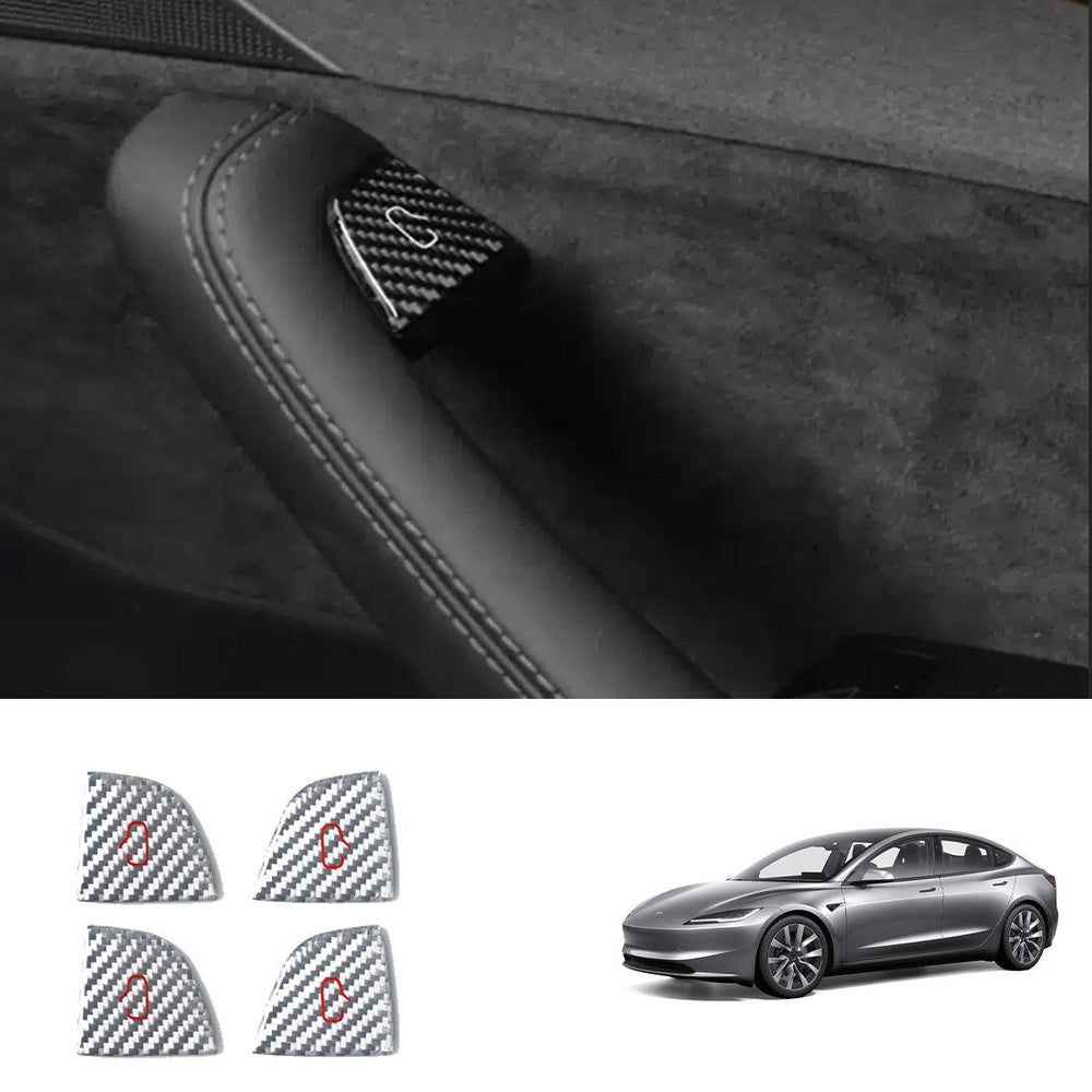 Premium Carbon Fiber Window Switch Button Cover Decals Set for Tesla Model 3 & Model Y - Pack of 4 - Evooor