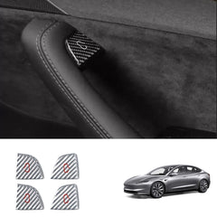 Premium Carbon Fiber Window Switch Button Cover Decals Set for Tesla Model 3 & Model Y - Pack of 4 - Evooor