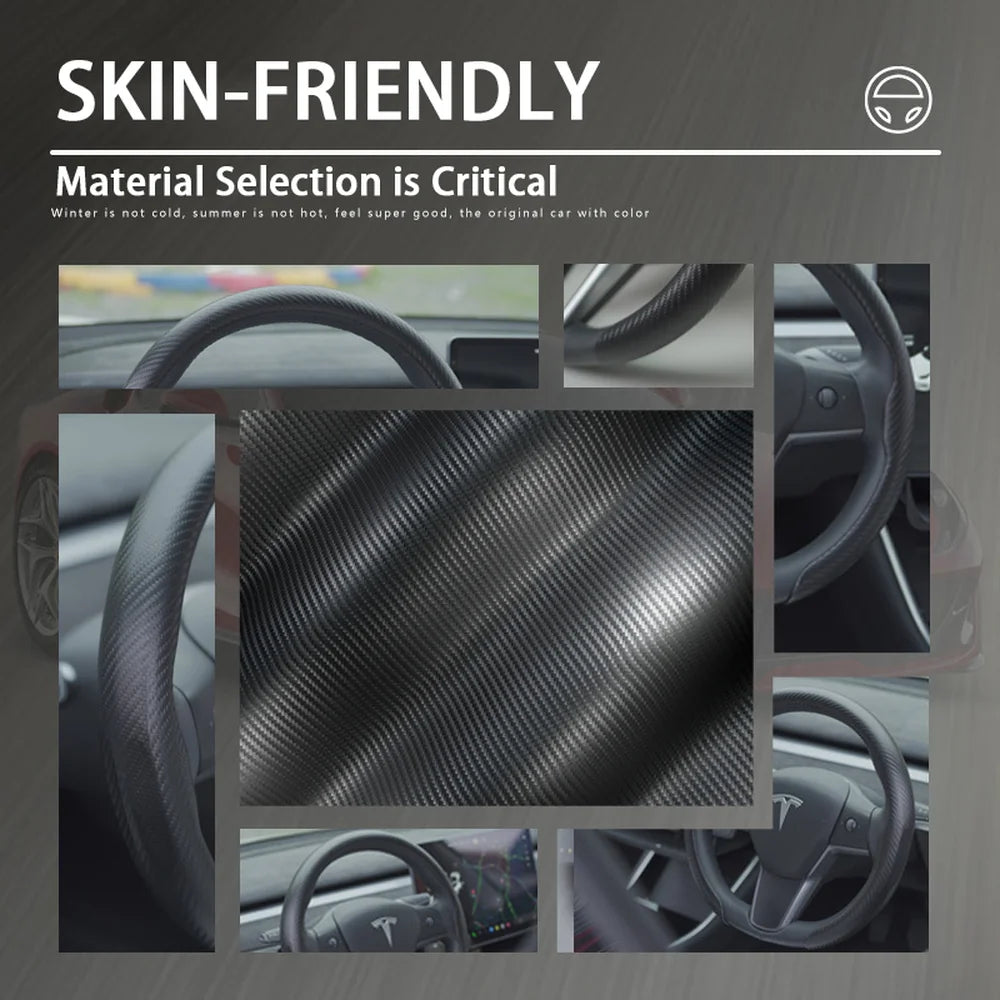 Leather Carbon Fiber Texture Anti-slip Steering Wheel Cover For VW ID.4 2025 - Evooor