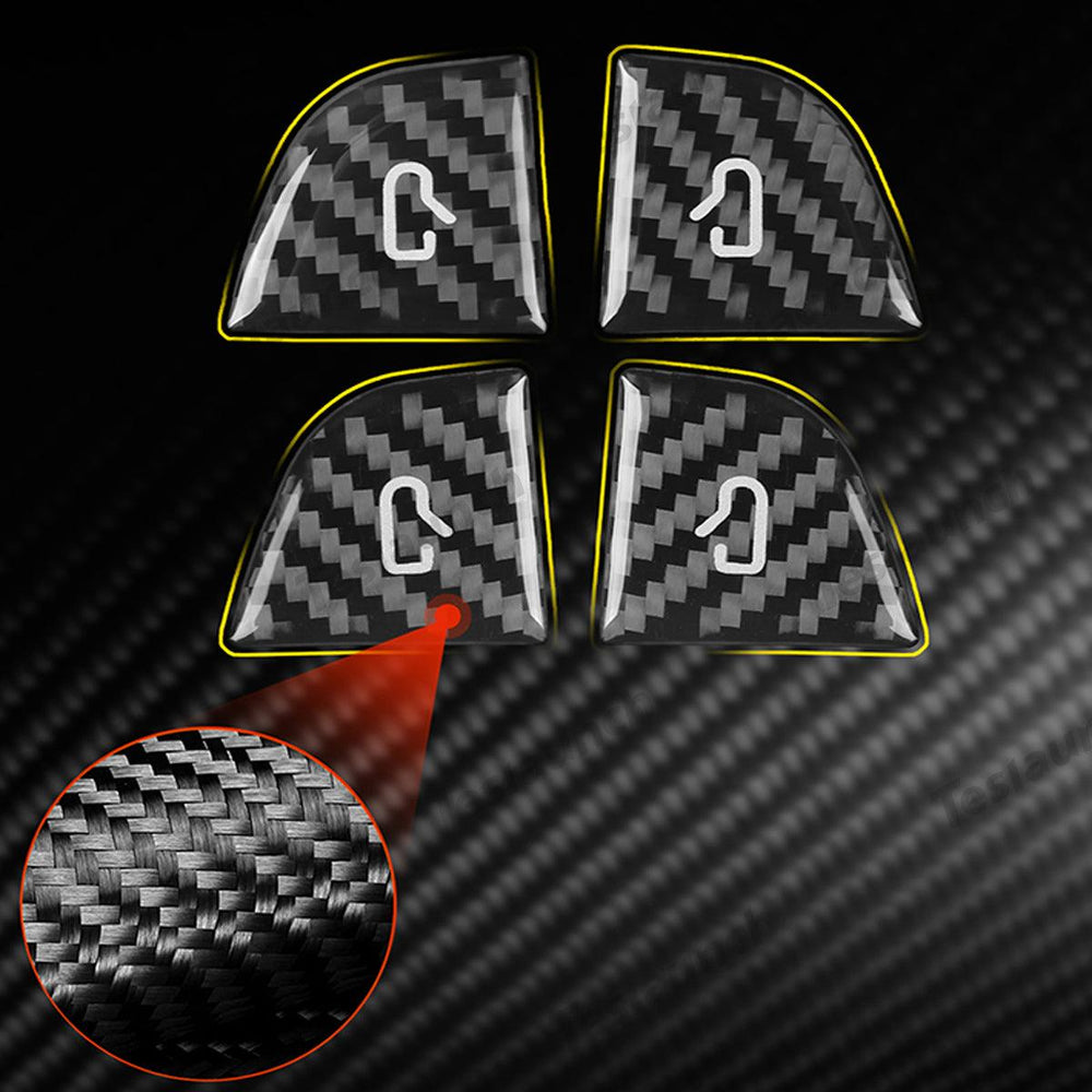 Premium Carbon Fiber Window Switch Button Cover Decals Set for Tesla Model 3 & Model Y - Pack of 4 - Evooor