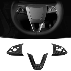 High-Quality Carbon Fiber Steering Wheel Panel Protectors (2 Pieces) for Tesla Model 3 - Durable Upgrade for Highland Driving - Evooor