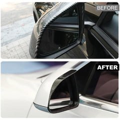 Tesla Model 3/Y Rear View Mirrors Rain Guards Set in Carbon Fiber Pattern ABS - 2 Pieces - Evooor