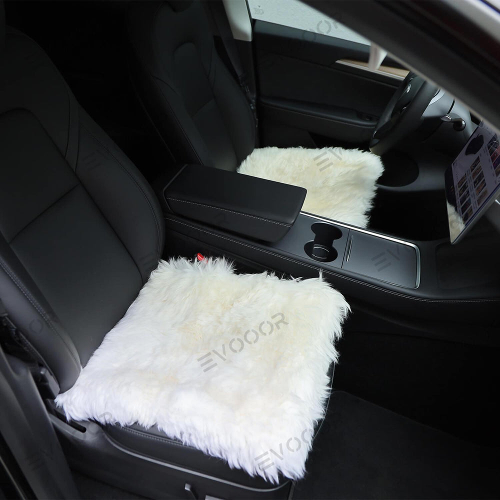 Faux Sheepskin Front Seat Covers Black/White For Tesla Model S/X/3/Y (2012-2023) 2PCS - Evooor