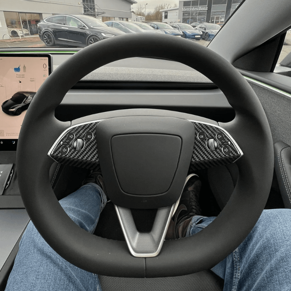 High-Quality Carbon Fiber Steering Wheel Panel Protectors (2 Pieces) for Tesla Model 3 - Durable Upgrade for Highland Driving - Evooor