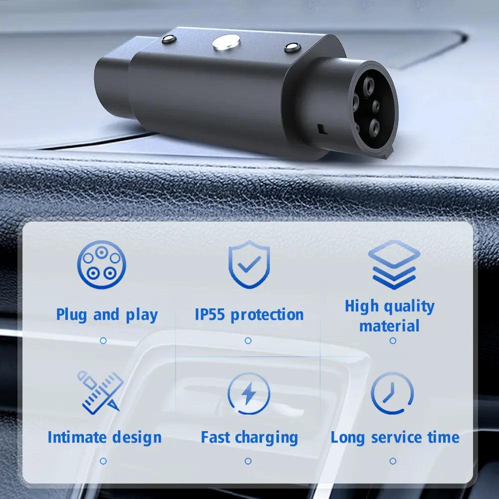 Electric Vehicle Charging Adapter for Type 2 to Type 1 Connection - Evooor