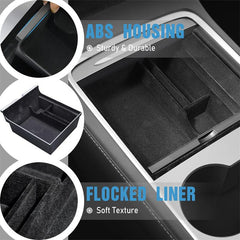 Model 3/Y Flocked Center Console Organizer Tray-Armrest Hidden Cubby Drawer Storage Box Container For Tesla(2021-2023, Gen. 2) - Evooor