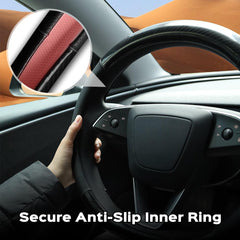 D-Shaped Carbon Pattern Leather Steering Wheel Cover for Tesla Model 3 Highland 2024+ - Evooor