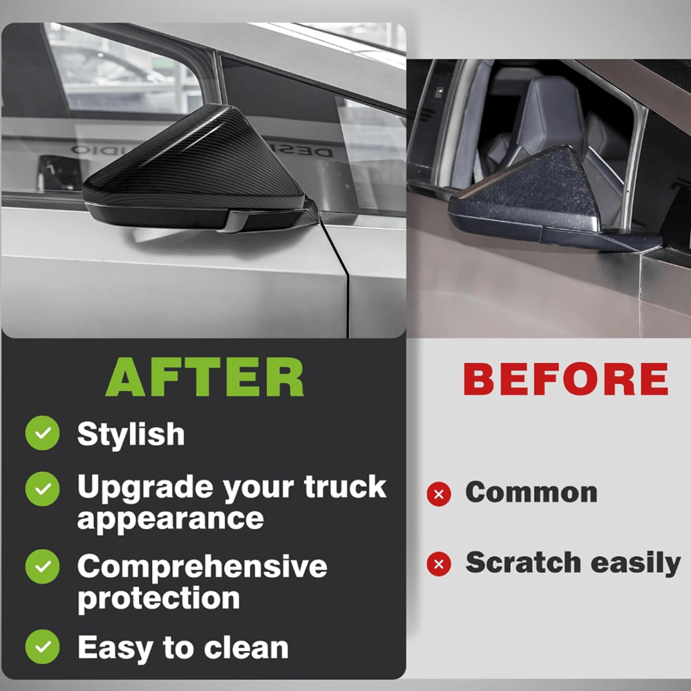 Rear View Mirror Covers (Carbon Fiber Pattern ABS) (1 Pair) for Cybertruck - Evooor