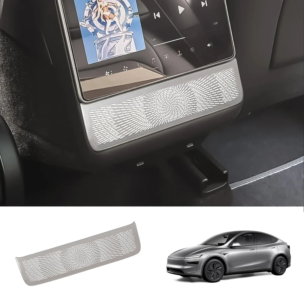 Premium Stainless Steel Rear Console Vent Cover - Compatible with Tesla Model Y - Enhance Interior with Juniper Finish - 2025+ Model Year Compatibility - Evooor