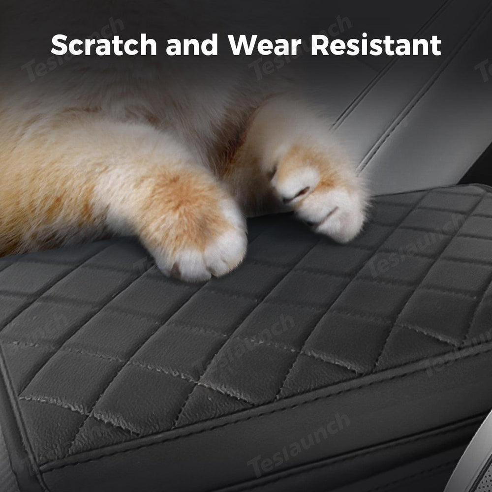 Diamond-Pattern Leather Center Armrest Cover with Pockets for Tesla Model S/X 2021+ - Evooor