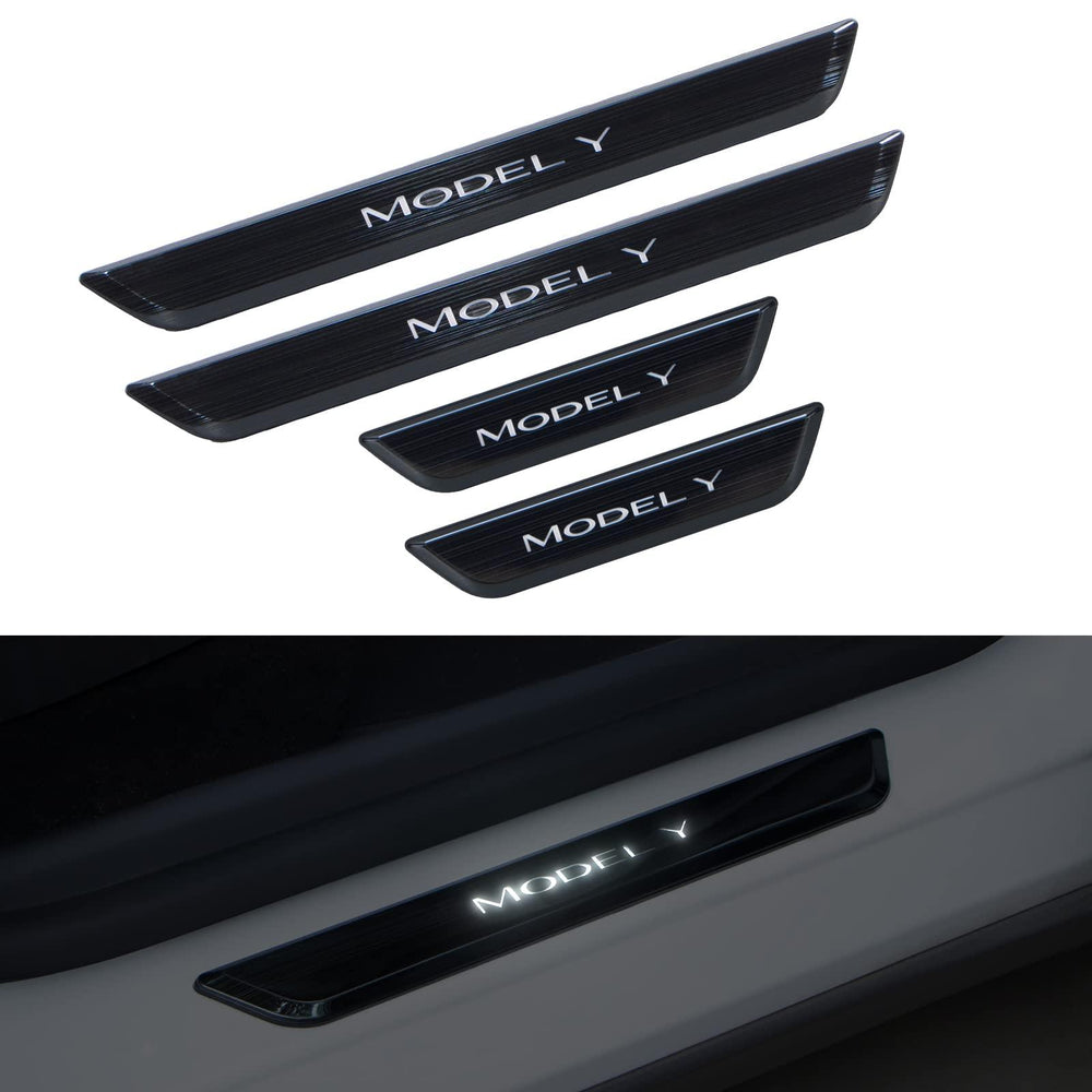 LED Illuminated Car Door Sill Guard Plate Kit for Tesla Models with Customized Lighting - Evooor