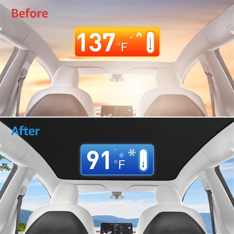Tesla Model 3/Y Roof Sunshade Front & Rear Top Windows Reflective Silver Coated Sun Shade - Evooor