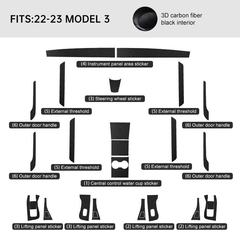 Premium Carbon Fiber Interior Trim Wrap Decal Set for Tesla Model 3 - Evooor