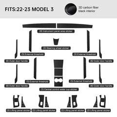 Premium Carbon Fiber Interior Trim Wrap Decal Set for Tesla Model 3 - Evooor