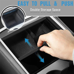 Model 3/Y Flocked Center Console Organizer Tray-Armrest Hidden Cubby Drawer Storage Box Container For Tesla(2021-2023, Gen. 2) - Evooor