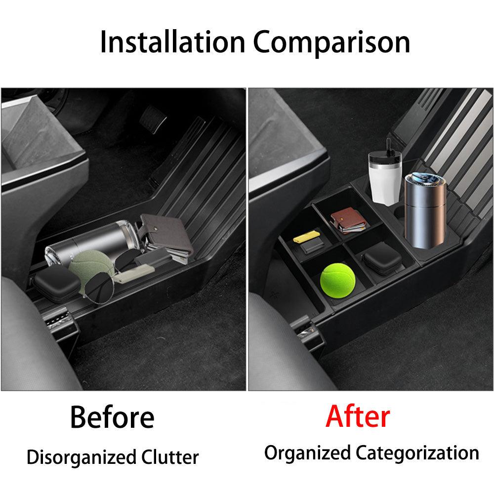 Split Lower Center Console Storage Tray Organizer with Cup Holder for Cybertruck - Evooor