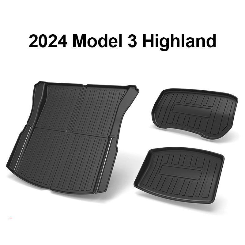 2024 Model 3 Highland All-Weather Floor Mats Full Set Trunk Mat Cargo Mat Frunk Cargo Liner for Tesla - Evooor