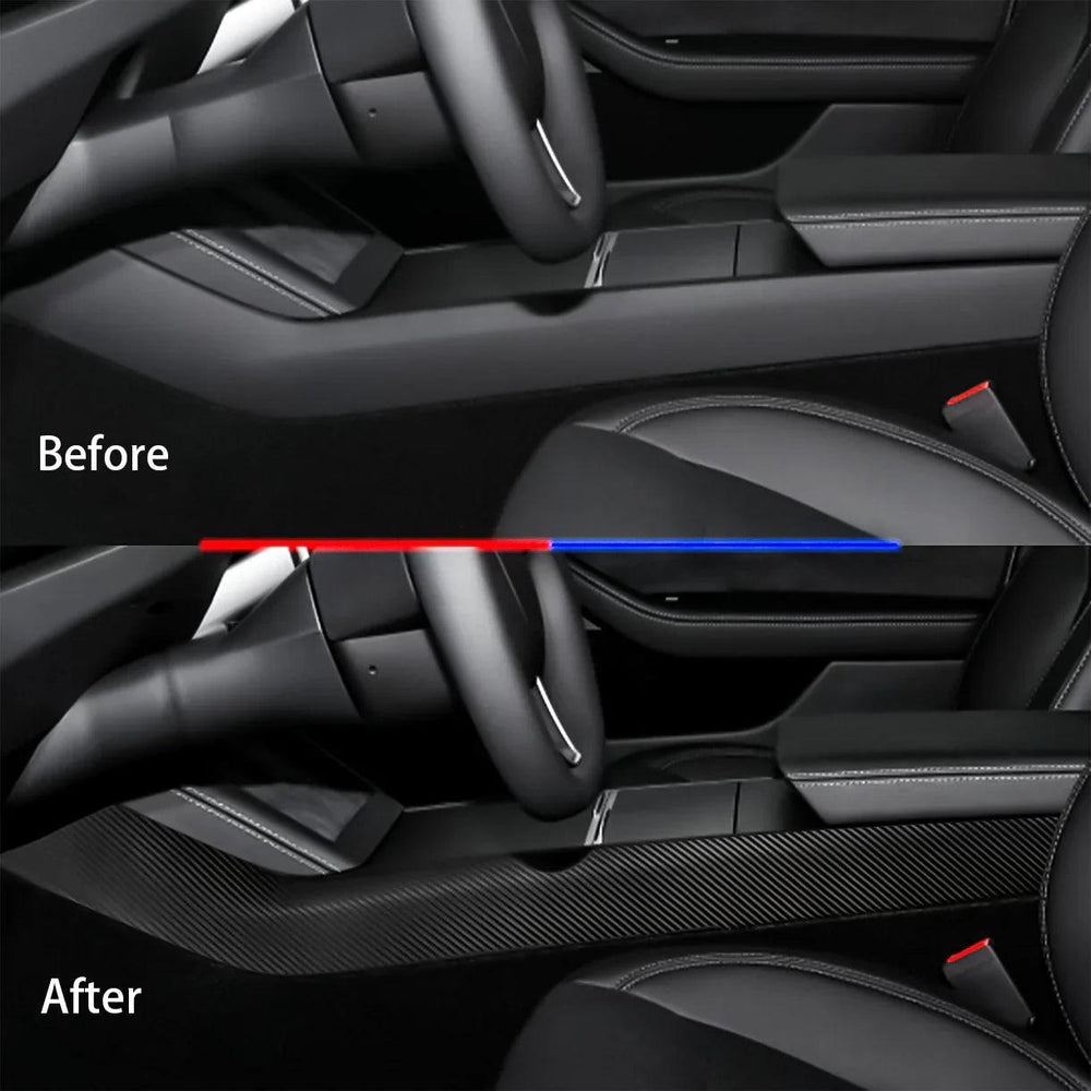 Luxury Gloss Carbon Fiber Interior Trim Panel Upgrade compatible with Tesla Model 3 (2024 and newer) - Side Console Accent Kit - Evooor