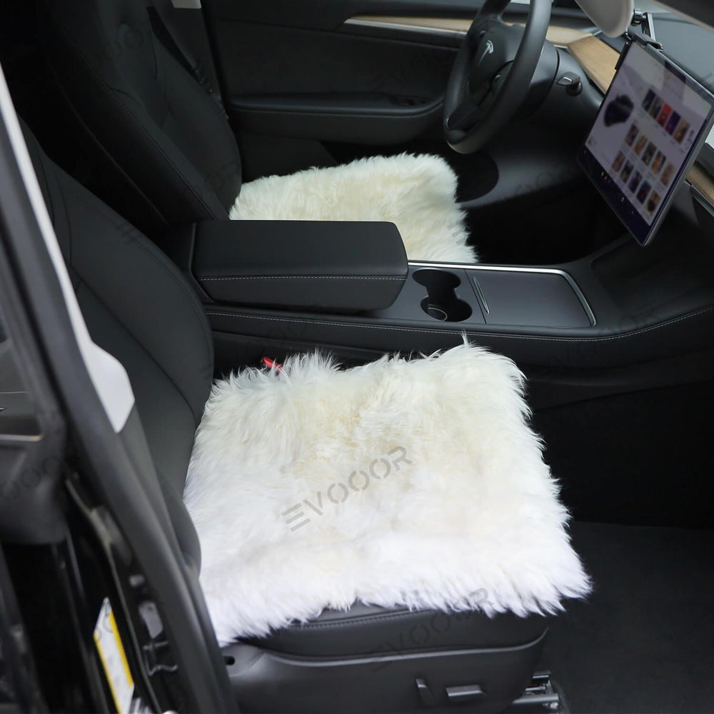 Faux Sheepskin Front Seat Covers Black/White For Tesla Model S/X/3/Y (2012-2023) 2PCS - Evooor
