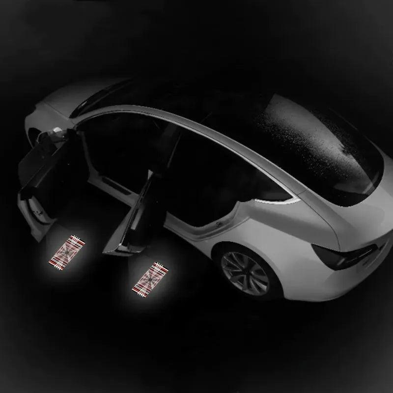 LED Plaid Projector Lights for Tesla Model 3 Y S X - Set of 2 Ultra-Bright Welcome Door Lamps - Evooor