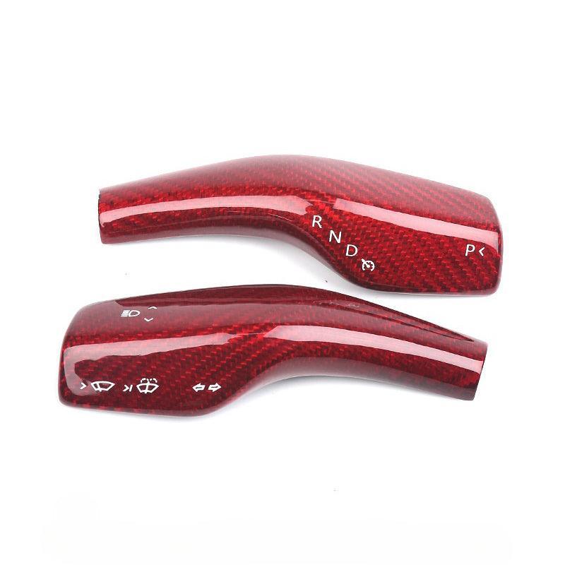 High-Quality Real Carbon Fiber Gear Shift and Turn Signal Stalk Covers for Tesla Model 3 and Model Y - 2 Pieces - Compatible with 2017-2023 Models - Evooor