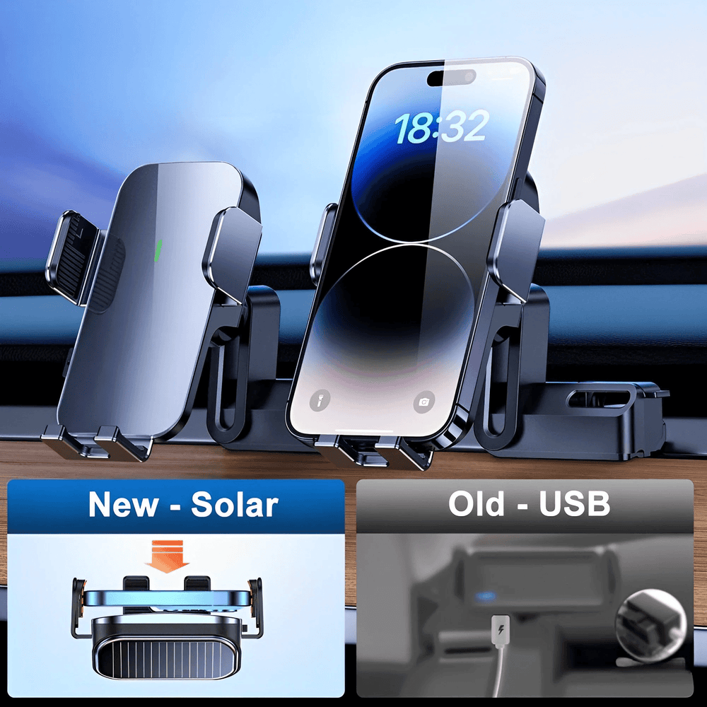 Solar-Powered Wireless Car Phone Mount for Tesla Model 3 & Model Y - Automatic Charging Dashboard Holder - Evooor
