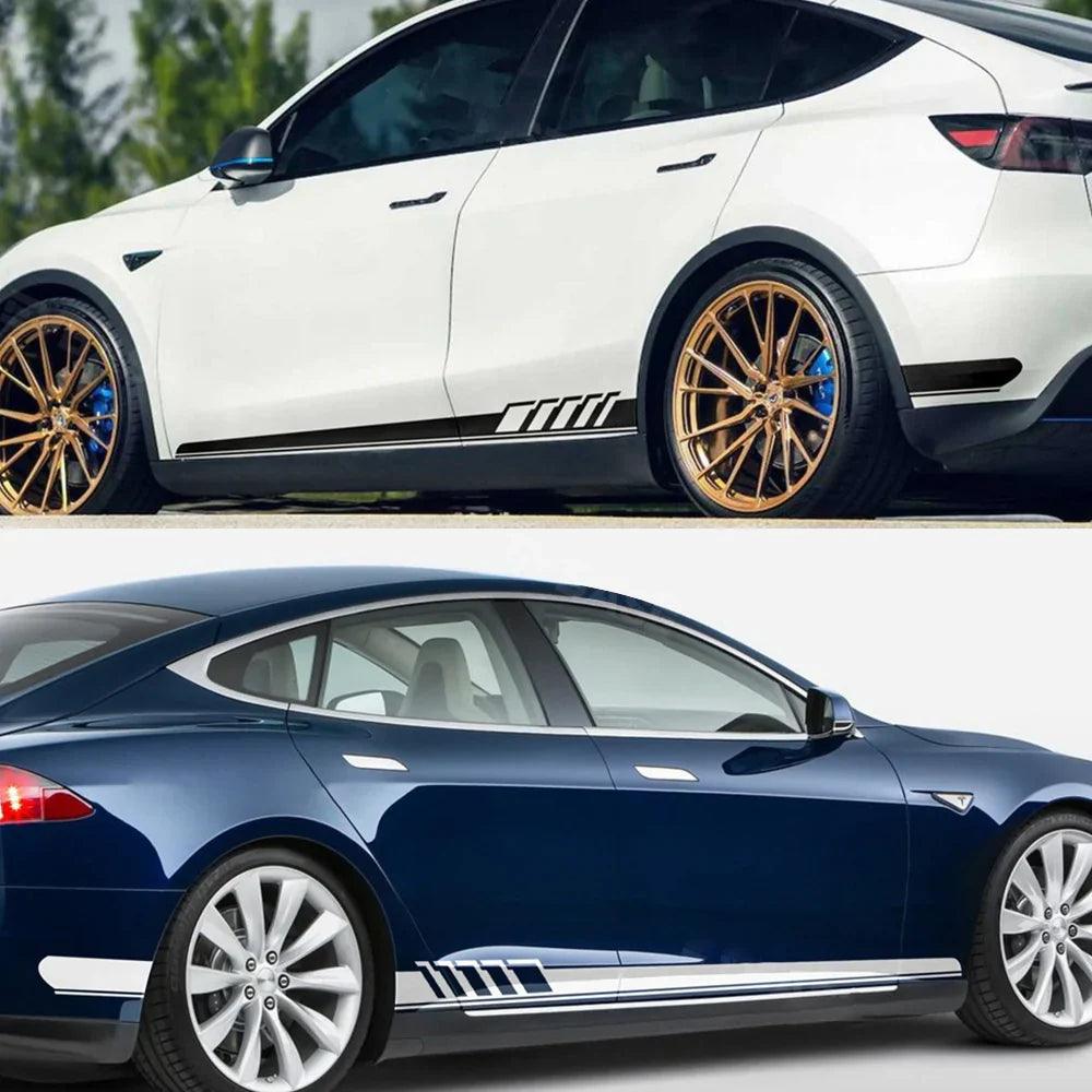 Custom Side Skirt Decal Sticker Set for Tesla Model 3/Y/S/X, Racing Stripe Design for Car Body Customization - Evooor
