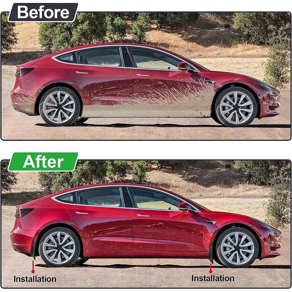 2024 Tesla Model 3 Highland Mud Flaps Splash Guards Front Rear Mudguard Kit, No Drill Fender(4 Pcs) - Evooor