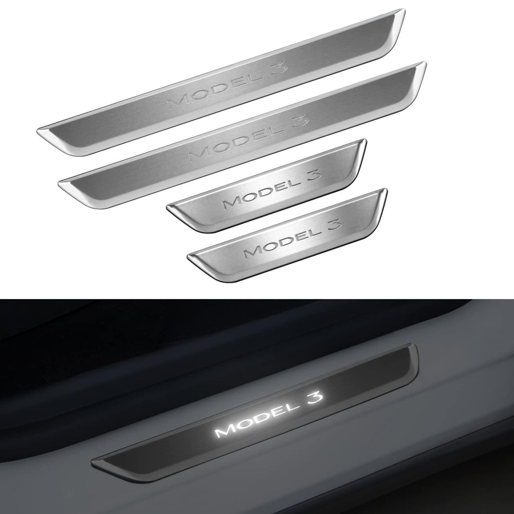 LED Illuminated Car Door Sill Guard Plate Kit for Tesla Models with Customized Lighting - Evooor